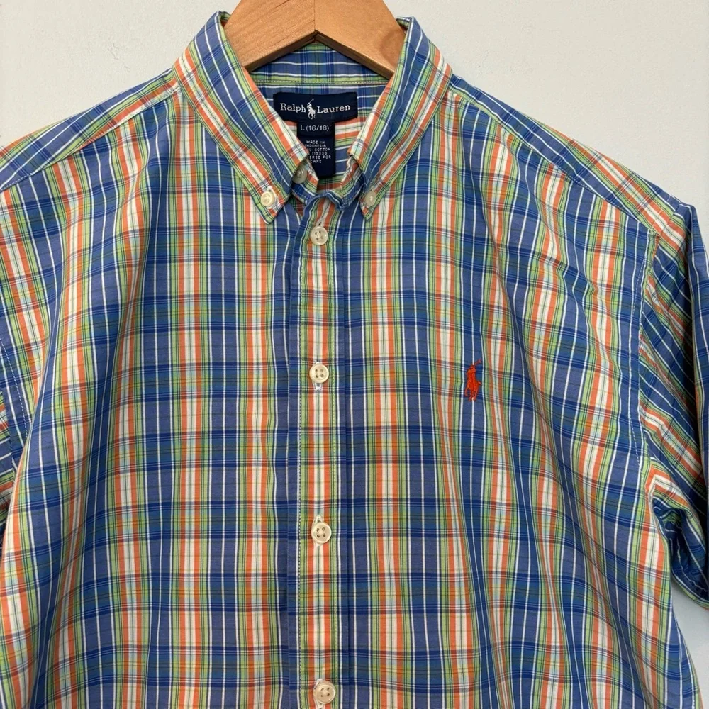 Ralph Lauren Boy’s Plaid Short Sleeve Button Down Size L 16/18